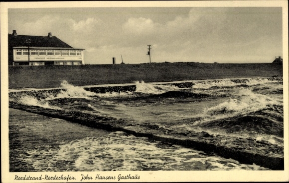 Ak Norderhafen Insel Nordstrand in Nordfriesland, John Hansens Gasthaus
