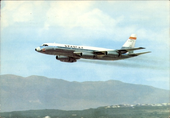 Postcard Spanish passenger aircraft of Spantax, Convair CV 990 A Coronado