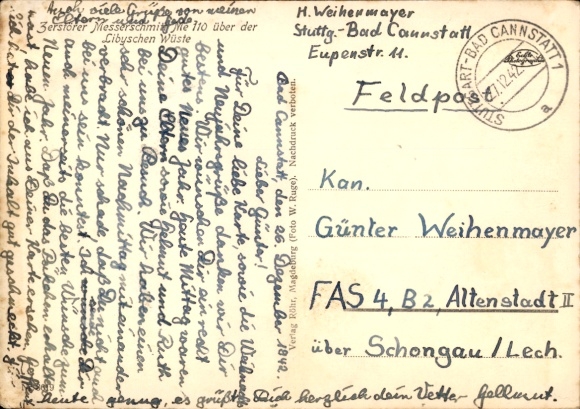 Postcard German Air Force, Destroyer Messerschmitt Me 110 over the Libyan coast