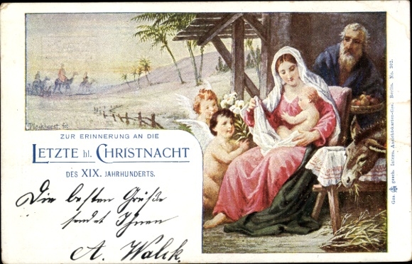 Artist Postcard Plockhorst, Merry Christmas, Nativity scene, last Christmas night XIX century