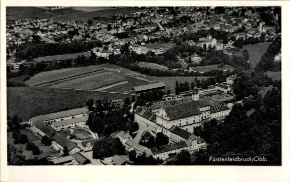 Postcard Fürstenfeldbruck in Upper Bavaria, aerial photograph, landscape, city view