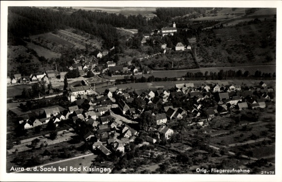 Postcard Aura on the Saale Lower Franconia, aerial view near Bad Kissingen, several houses