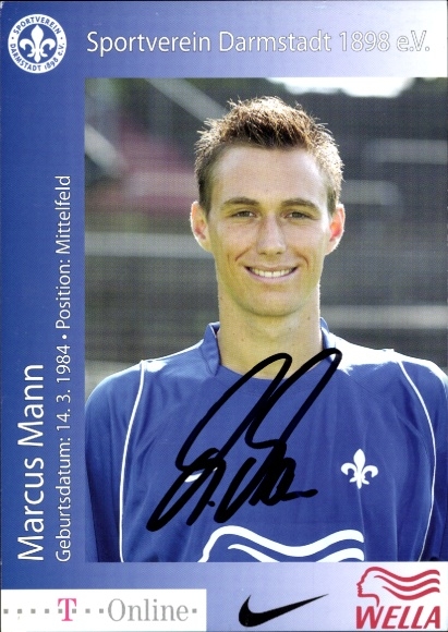 Autogrammkarte Fußballer Marcus Mann, SV Darmstadt 98, Autogramm