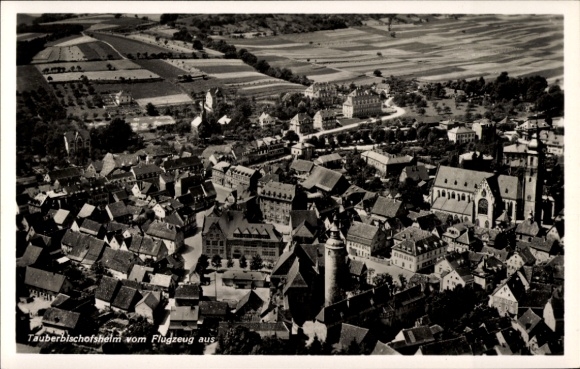 Postcard Tauberbischofsheim in Baden, aerial photograph