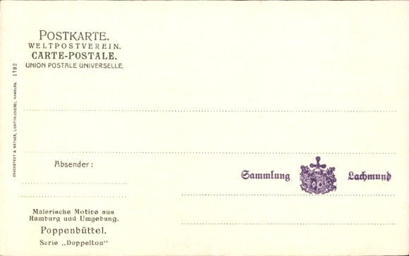 Postcard Hamburg Wandsbek Poppenbüttel, canal section