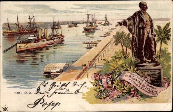 lito Port Said Egipt, obszar portu, pomnik Ferdynanda de Lesseps