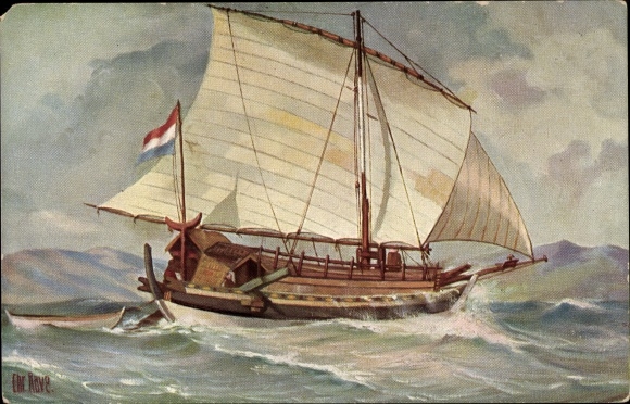 Artist Postcard Rave, Chr., Marine Gallery 164, Javanese Transport Ship 19th Century