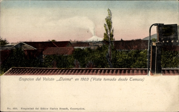 Postcard Chile, Erupcion del Volcan Llaima in 1903, Vista tomada desde Temuco
