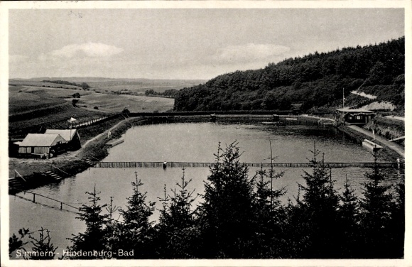 Postcard Simmern in the Rhein Hunsrück district, bird's eye view of the Hindenburg Bath and surroundings