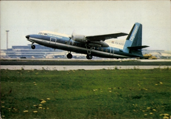 Postcard passenger aircraft, Fokker Friendship, NLM City Hopper, PH-KFD