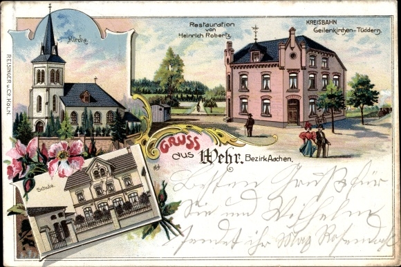 Litho Wehr Selfkant Nordrhein Westfalen, Kirche, Restauration, Kreisbahn, Schule