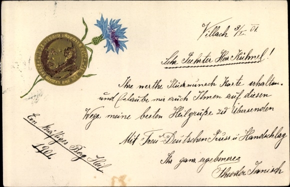 Embossed Chromo-Litho prince Otto von Bismarck, Cornflower