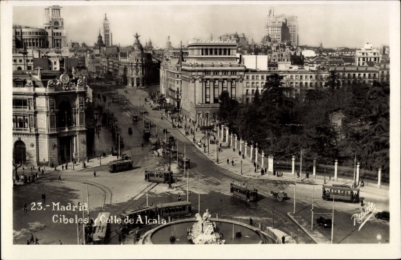 Postcard Madrid Spanien, Cibeles and Calle de Alcala