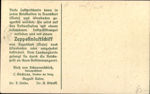 Ganzsachen Ak PP 27 E 1, Zeppelin, Luftpost Wiesbaden-Frankfurt