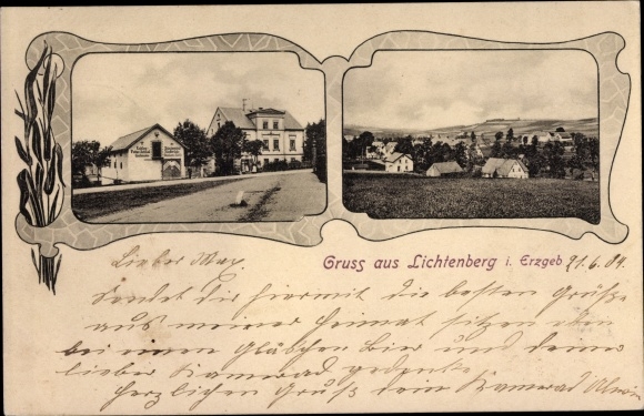 Jugendstil Ak Lichtenberg im Erzgebirge, Blick auf den Ort