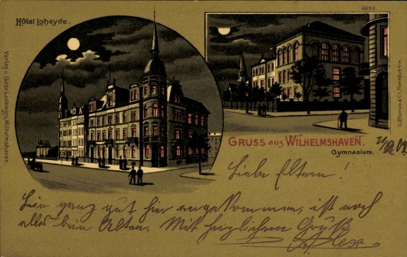 Chromo-Litho Wilhelmshaven on the North Sea, Hotel Loheyde, Gymnasium