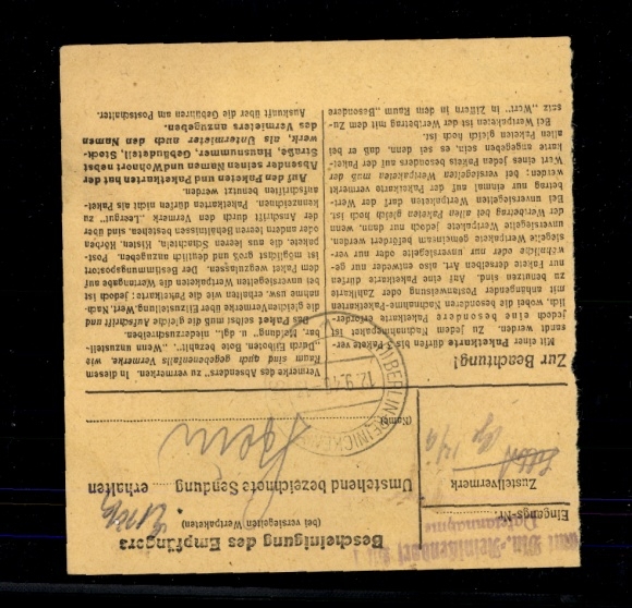Michel No. 935 on parcel card