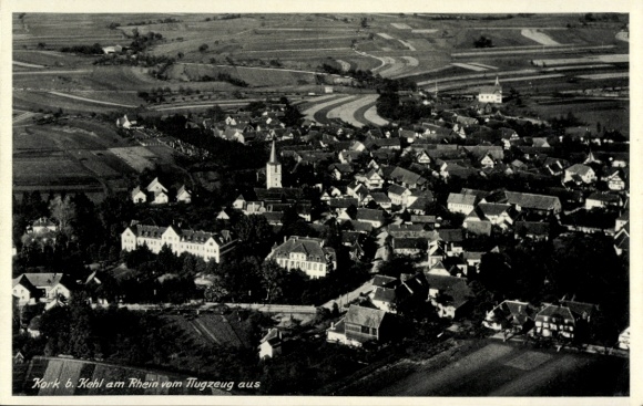 Postcard Kork Kehl am Rhein, aerial photograph