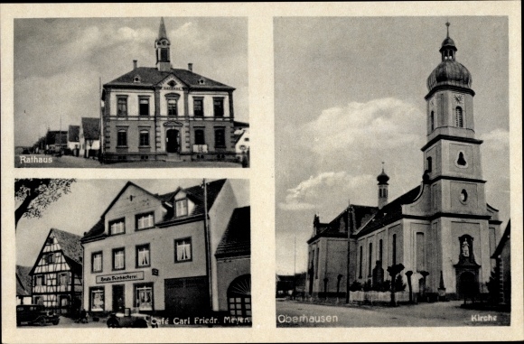 PC Oberhausen Rheinhausen im Breisgau, church, town hall, cafe