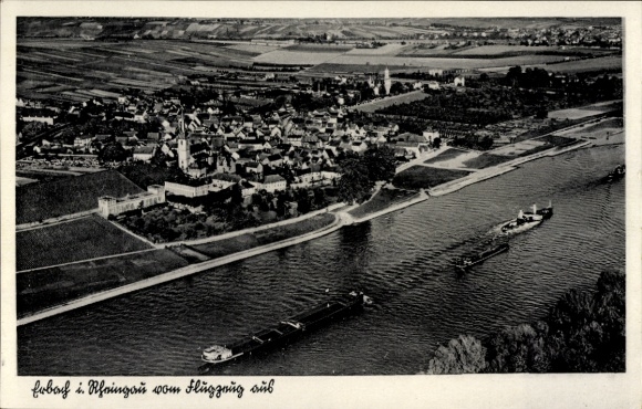 Ak Erbach im Rheingau Eltville am Rhein Hessen, Aussicht auf Erbach, Rheingau, Fluss, Schiffe