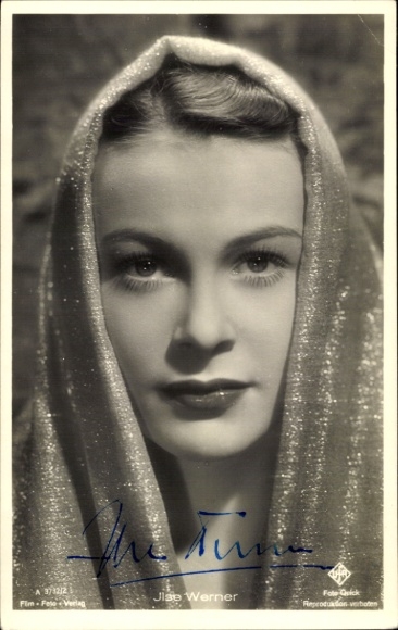 Postcard actress Ilse Werner, portrait with veil, Ufa Film