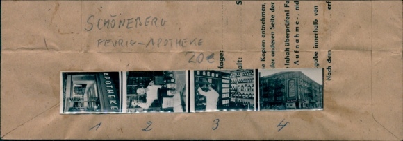 Kontaktabzug Fotos Berlin Schöneberg, Feurig-Apotheke, 4 Fotos ca. 4x2 cm