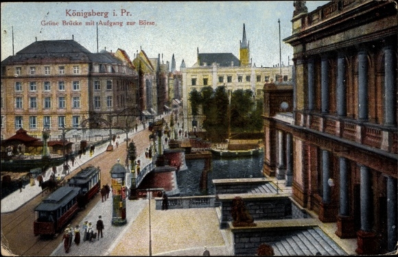 Postcard Kaliningrad Königsberg East Prussia, green bridge, entrance to the stock exchange