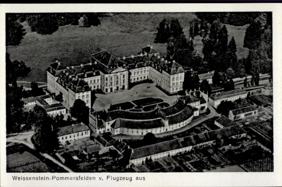Ak Pommersfelden in Oberfranken, Weißenstein, Fliegeraufnahme