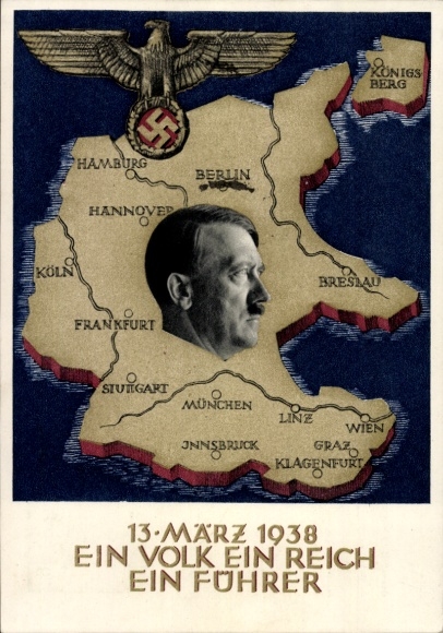 Postal stationery Postcard Klein, One people, one Reich, one Führer, Anschluss of Austria 1938, Greater Germany