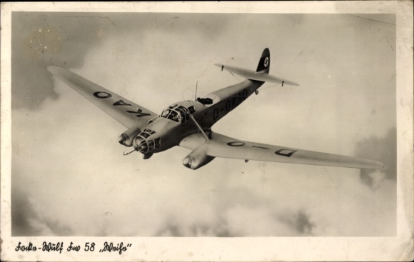 PC Focke Wulf FW 58 Weihe, German Wehrmacht, Luftwaffe, fighter plane, D-OKAO, II. WW