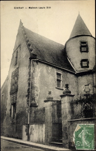 Postcard Civray Cher, House of Louis XIII, architecture, black and white photo