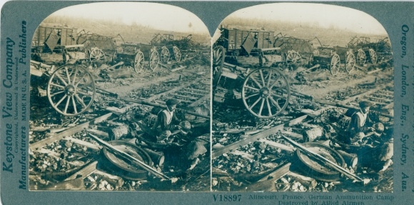 Stereo photo Alincourt Ardennes, Destroyed German ammunition camp, I WW