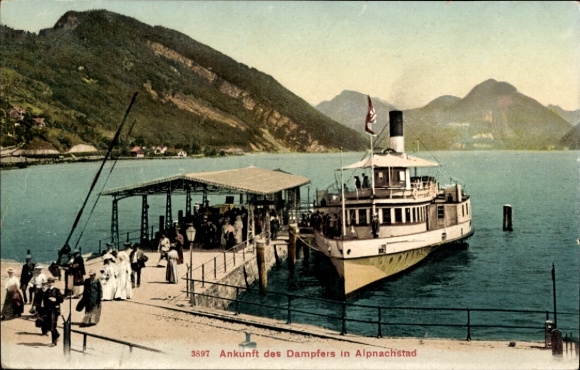 KP Alpnachstad Alpnach Kt Obwalden Szwajcaria, przybycie parowca