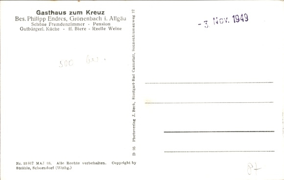 Postcard Bad Grönenbach im Allgäu, aerial photograph, Gasthaus zum Kreuz, owner Philipp Endres