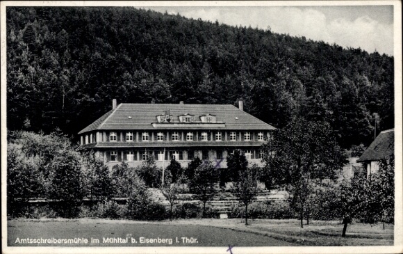 Postcard Mühltal near Eisenberg, Thuringia, Waldhaus Amtsschreibersmühle, owner: Gustav Kühne