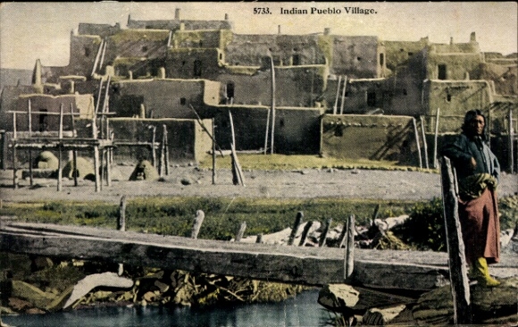 Ak Pueblo New Mexico USA, Indian  Adobe-Bauten, einfache Architektur