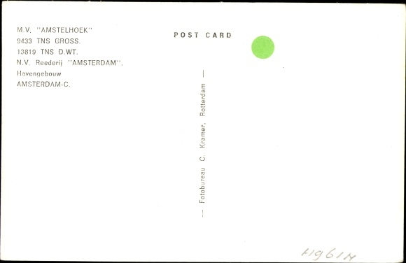 PC MV Amstelhoek, cargo ship, NV Reederij Amsterdam