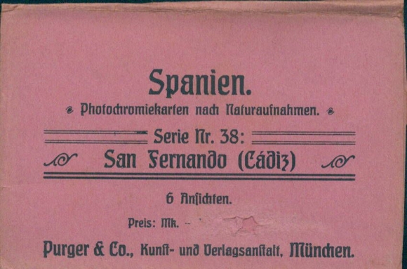 6 oude ansichtkaarten Spanje, serie 38 San Fernando, Cadiz, diverse aanzichten in de omslag