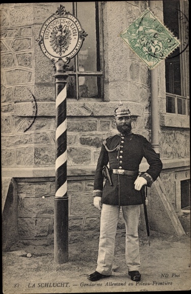 Postcard Col de la Schlucht Vosges, German Gendarme at the Border Post