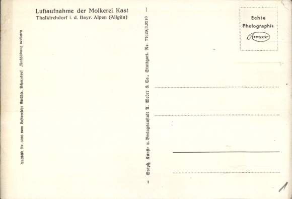 Postcard Thalkirchdorf Oberstaufen in Allgäu, aerial photograph, Kast dairy