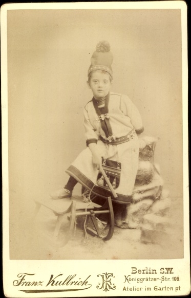 cabinet photo boy in finnish ? Costume with sleigh