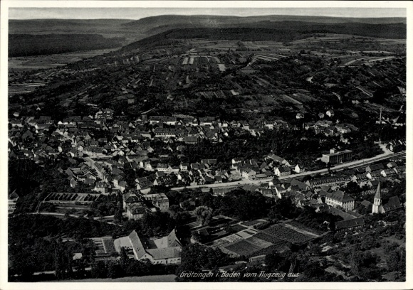 Postcard Grötzingen Baden Württemberg, aerial photograph