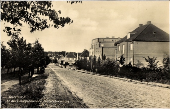 Ak Querfurt im Saalekreis,  Geistpromenade, Winterschule,  Ansicht