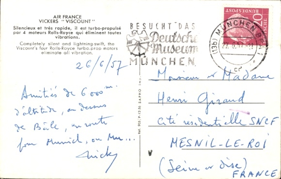 Postcard French passenger aircraft, Air France, Vickers Viscount