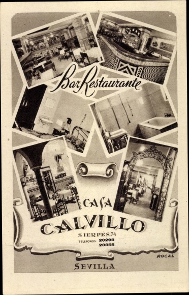 Postcard Seville Andalusien Spanien, Bar Restaurant Casa Calvillo, interior views