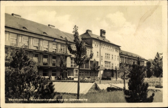 Postcard Ebersbach in Saxony, district hospital from the southwest side