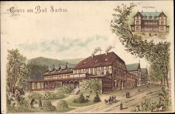 Forerunner Chromo-Litho Bad Sachsa in the Harz Mountains, Hotel Schützenhaus, Logierhaus