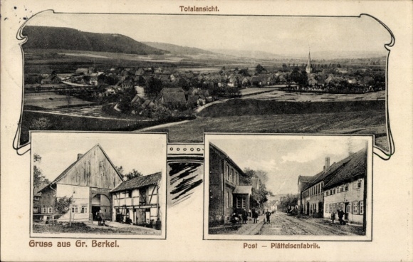Postcard Groß Berkel Aerzen in the Weserbergland, general view, farmstead, post office, flat iron factory