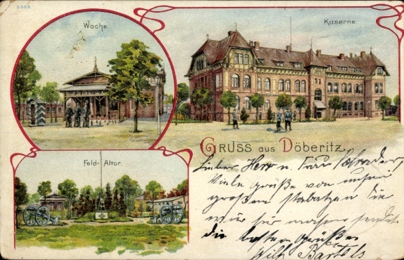 Chromo-Litho Döberitz in Havelland, military training area, barracks, guardhouse, field altar