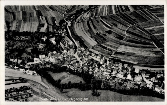 Postcard Waltershausen in Grabfeld Saal an der Saale Bavaria, aerial photograph